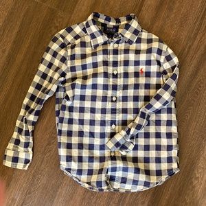 Ralph Lauren Classic Long Sleeve Button Down Shirt Navy & Cream Gingham - Size:6